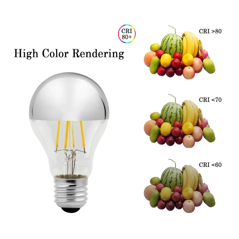 6Pz A60 E27 4W 6W 220V Specchio D'argento Retro LED Lampadina Filamento Vintage LED Camera Lampada Da Tavolo Illuminazione Bianco Caldo,4Watts
