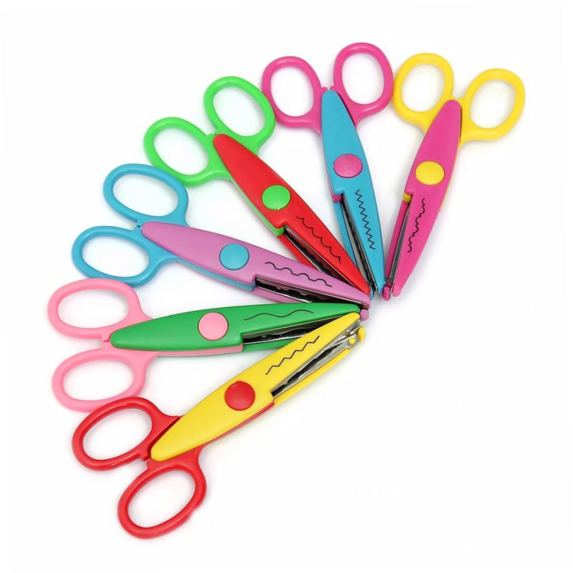 6Pcs Children Safe Pinking Shears, Colorful Decorative Paper Lace Edge Scissor Set for Teachers Crafts Scrapbooking, Kids Design Safety Scissors