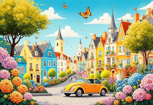 European Town Landscape Puzzles for Adults 1000 Pieces, City Street
