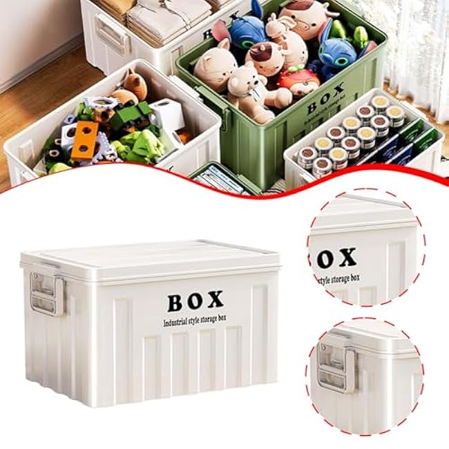 Lidded Storage Bin, Storage Box with Lid Utility Crate with Handles Tote for Clothes