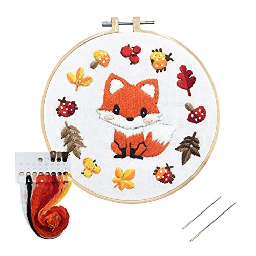 Image of Louise Maelys Fox Embroidery Kit for Beginner, Animal Cross Stitch Kit | DIY Full Range Easy Needlepoint With Stamped Animal Pattern, Hoop, Threads, Needles And Instructions For Adults DIY Craft