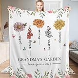 ONPRINTS Grandma's Garden Personalized Mom Blanket with Kids Names, Grandma Garden Blankets, Christmas Throw Gifts, Custom Birth Month Flower Blanket for Nana Mimi Gigi