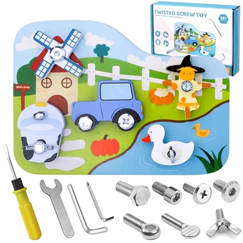 Liangding Jouet Montessori en Bois – Planche à Visser sur Le thème de la Ferme, Jeu de motricité Fine pour Enfants de 3, 4 et 5 Ans, Jouet éducatif et...
