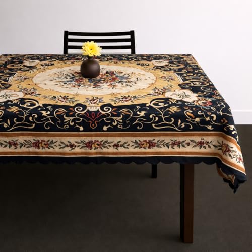 Image of Homerz Premium 6 Seater dinnig Table Heritage Series Velvety Table Cover, Vibrant Royal Designs with Border Cutwork (Regalia, 54x78 inch- 6 Seater Dining Table)