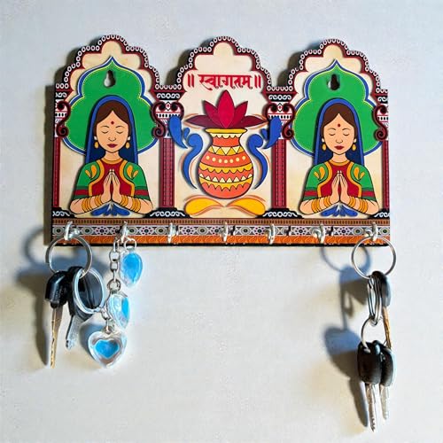 Image of SK Wood Craft Wood Key Holder (7 Hooks, Brown) Keyholder813
