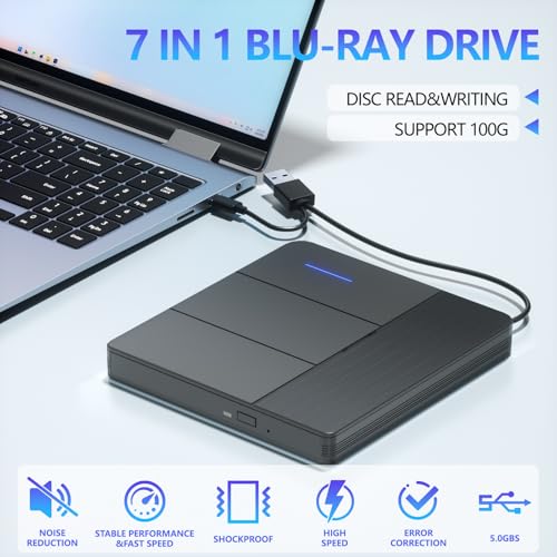 TYYWGD 7 in 1 External Blu-ray Drive,Support 100G Disc R/W BD DVD CD Player,Portable Burner USB3.0 SD/TF Card Slot for PC Compatible with Windows... - Image 2