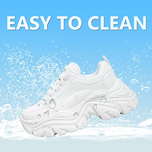 K KIP WOK Chunky Sneakers for Women Fashion Platform White Leather Casual Dad Shoes Comfortable Wedge Walking Sport Sneakers4
