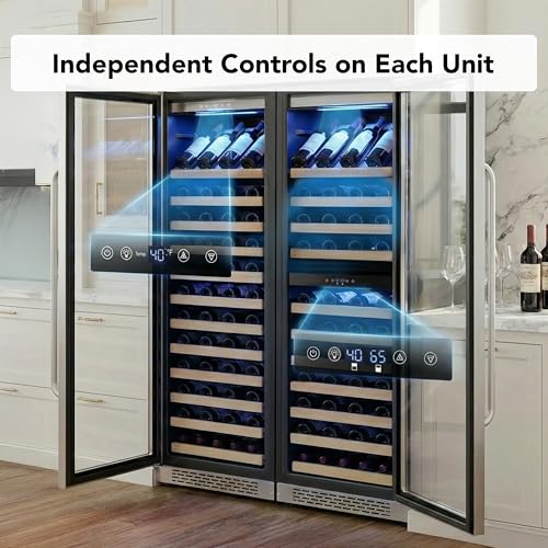 Image of Whynter 48 Inch Wine Cooler Bundle 192 Bottle Built-in Stainless Steel Single & Dual Zone Wine Refrigerators with Display Rack and LED display