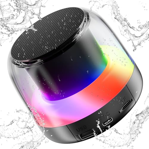Bluetooth Speaker with Stereo Bass, Portable Speakers Bluetooth Wireless V5.3 with RGB Lights, TF-Card USB, Double Pairing, 4H Playtime, IP7 Waterproof Speakers for Travel Party Home Theater Outdoor