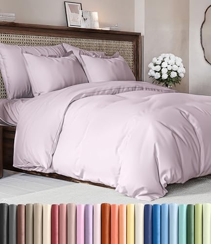 Image of Duvet Cover Full Size Set - Extra Soft Full Duvet Cover 80 inch x 90 inch with 2 Pillow Shams for Women, Men, Kids & Teens - Hotel Luxury w / Zipper Closures & Ties - Comfy, Cozy & Breathable (Light Lavender)