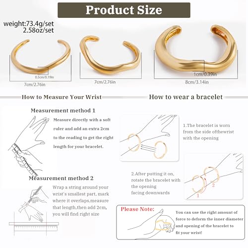 Gold Bangle Bracelets Set for Women Open Cuff Chunky Waterproof Multi-layer Cross Wire Open Bangles Hollow Wide Bracelets Set for Woman(3 PCS)2