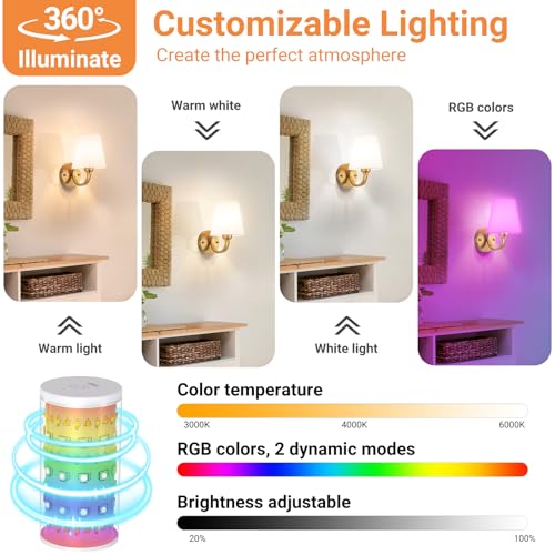Image of Peel and Stick Wall Sconces, Stick On Wall Sconces Battery Operated, Wireless Adhesive Wall Sconce with 10000mAh Battery Corn Bulb, No Drilling Wall Lamp for Bedroom Living Room
