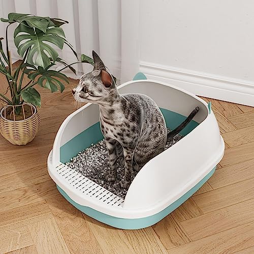 Bandeja sanitaria para gatos con borde alto y pedal de criba azul miniatura 4