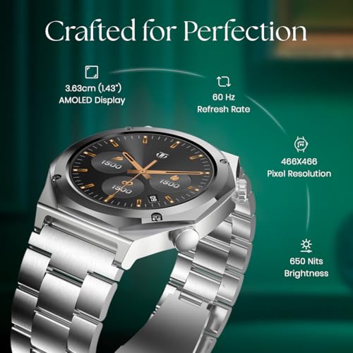 Image of Titan Maestro 1.47 inch Zero Lag AMOLED Smart Watch for Man with SS316L Stainless Steel, BT Calling, 60Hz Refresh Rate, Health Tracking,10 Days Battery,Water & Dust Resistant, Extra Silicon Strap (Black)