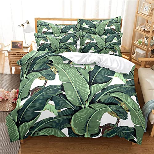 Duvet Cover King Size, Tropical Plants 3D Banana Leaf Print Decorative Kids' Duvet Cover Sets, 3D Printed Bedding Comforter Set for Hotel Dormitory Nursery Bedroom Decor (No Comforter)