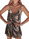 FLOYU Women Sequin Camisole Dress Sparkly Party Dress Glitter V-Neck Sleeveless Clubwear Colorful