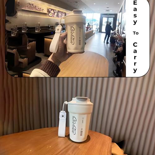 Image of Kraptick Vacuum Insulated Coffee Cup, 316 Food Grade Steel Portable Thermal Coffee Mug, Double Wall Insulated Cup With Large Capacity Designed for Hot and Cold Bevrages-(White)(450ml)