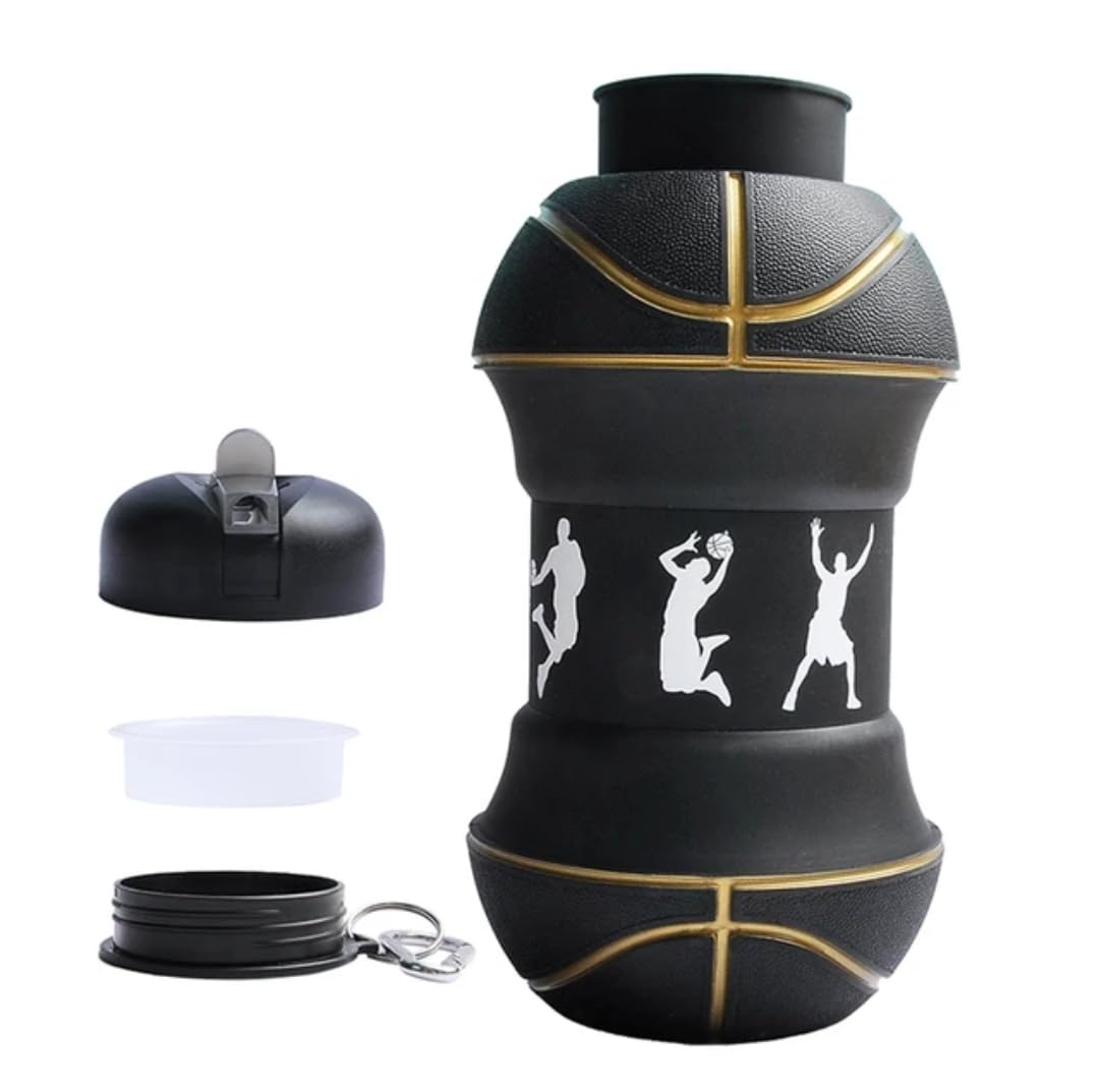 Borraccia, Gourde pour Enfants Pliable en Silicone Sans BPA, Idée Cadeau (1 Litre, Panier Noir)