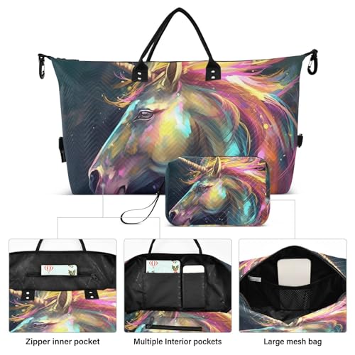 Large Travel Duffel Bag, Colorful Horse Head Sports Tote Gym Bag, Shoulder Weekender Overnight Bag for Women Men, Carry On Luggage with Toiletry Bags2