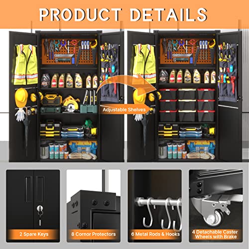 Metal Storage Cabinet - 72-Inch Black Lockable Garage Cabinet With Doors & 4 Adjustable Shelves | Heavy-Duty Steel Cabinet With Pegboard For Home, Office, Living Room, Pantry, Gym, Basement, Warehouse #TOP2