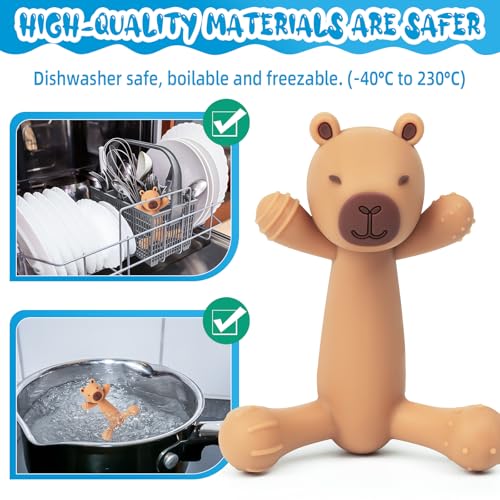 Image of Capibara Baby Teething Toys 3-36 Months, Food Grade Soft Silicone Teether Toys Chew Toy for Babies, Cute Capibara Infant Teething Toys for Baby Teething Relief Gifts - Brown