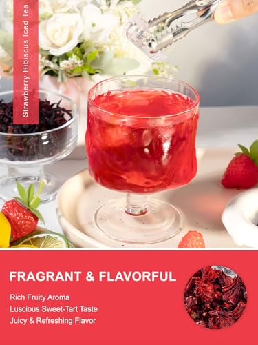 Image of TeeLux Strawberry Hibiscus Iced Tea, Natural Hibiscus Tea with Stevia and Rosehip, Tangy & Sweet Flavor, Caffeine Free, 100 Count
