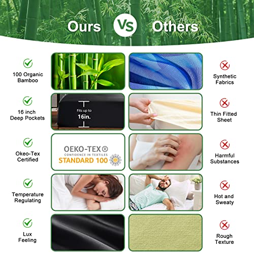 Image of CozyLux Cooling Sheets Queen Size, Rayon derived from Bamboo, Oeko-TEX Certified Luxuriously Soft & Cooling Silky Sheet Set - 16 inch Deep Pockets 4 Piece Bedding Sheets & Pillowcases，Black