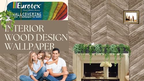 Image of Eurotex Non Adhesive Wallpaper Roll Vintage Herringbone Wood Plank Design for Covering Living Room, Bedroom Walls (PVC, Size- 57sqft, Wooden Plank)