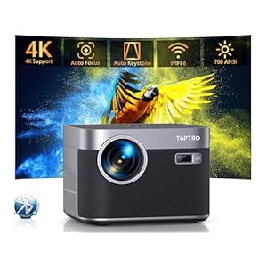 [Built-in Apps & Auto Focus/Keystone] 4K Projector with WiFi 6 and Bluetooth 5.2, 700ANSI Native 1080P Smart Projector, 50% Zoom Home Movie Projector, TOPTRO Outdoor Projector for iOS/Android/TV Stick