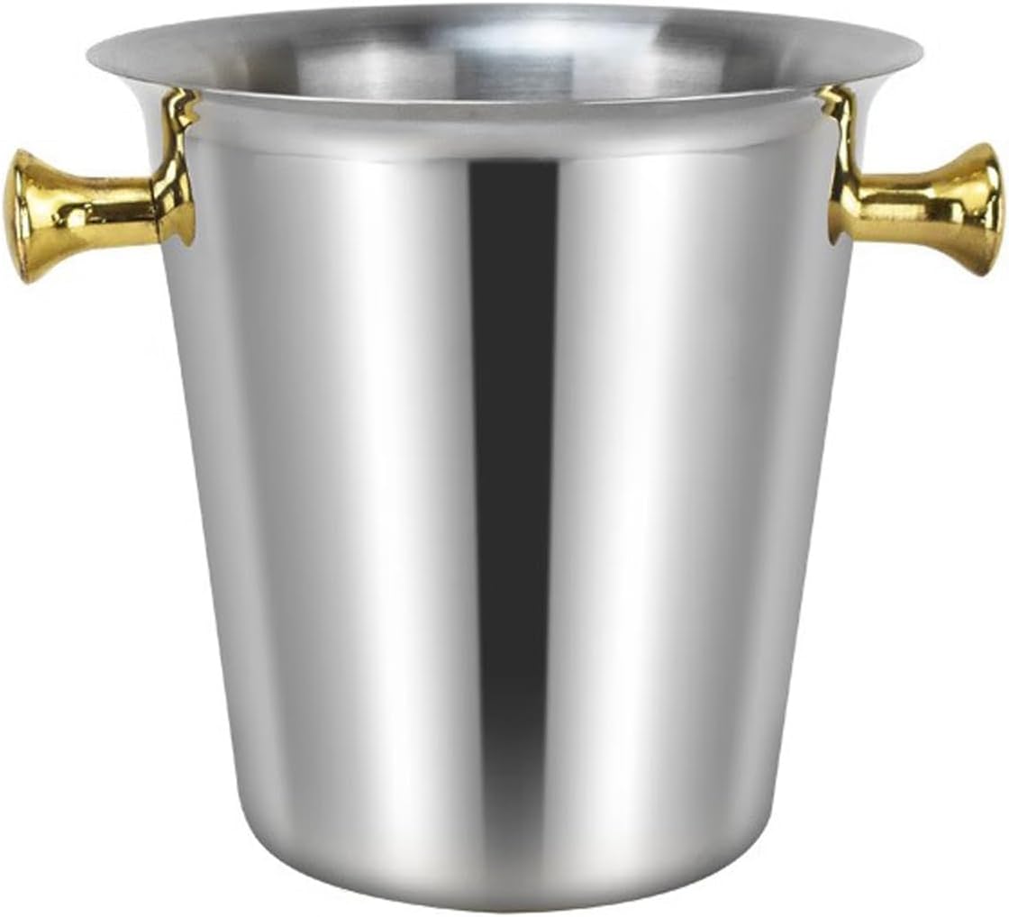Ice Bucket Luxury Stainless Steel Metal Ice Bucket with Golden Carry Handles, Wine Chiller, Beverage Tub for Parities, Picnics, Camping, Outdoor Bar Use Beverage Ice Tub(Small)