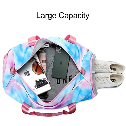 Duffle Bag for Girls Sport Gym Bag Weekender Carry On Workout Duffel Overnight Shoulder Bag with Shoe Compartment (Blue… - Image 5