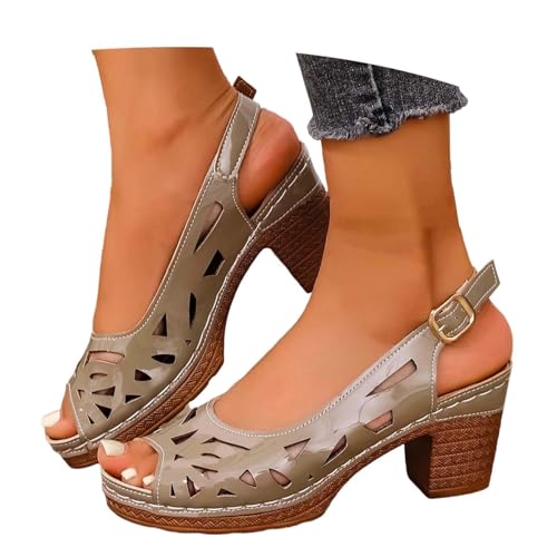 Generisch Sandalias retro de tacón abierto con correa para verano, informales para uso diario, gris, 42 EU
