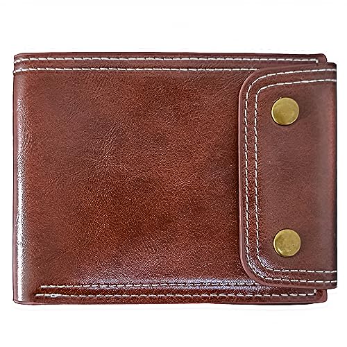 Men's Wallets Slim RFID Blocking Leather Mens Bifold Wallet with ID Window and Gift Box (Brown)