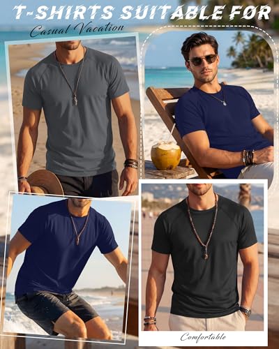 Image of Huukeay 3 Pack Men's Big and Tall Rash Guard T Shirts UPF 50+ Short Sleeve Swim Shirts Sun Protection Quick Dry Active Tops