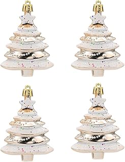 4 Pieces Christmas Tree Hanging Decorations - Glitter Baubles Ornaments Pendants - 9 x 6 CM, Champagne Gold