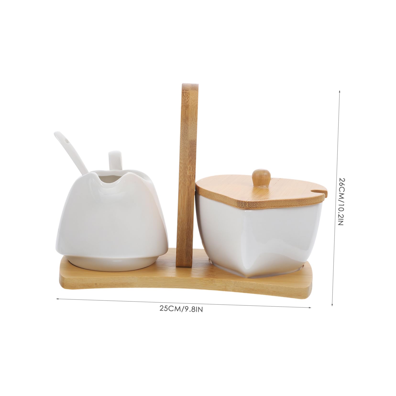 Cabilock Azucarero y Jarra De Cerámica con Bandeja De Bambú y Cuchara Juego para Crema y Azúcar Cocina y Hogar Set Elegante para Servir Leche y Azúcar Mesa Dulce