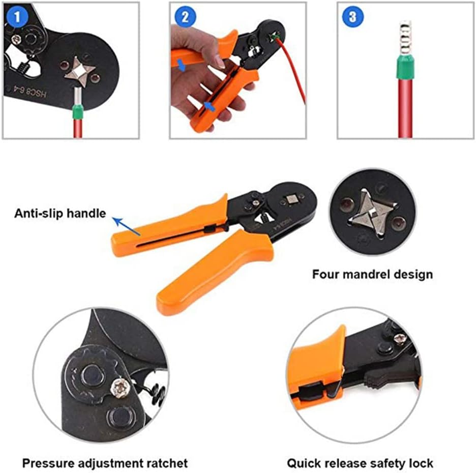 Pliers Automatic Wire Stripper Cable Connector Terminals Kit Self-adjusting Crimping Tool Hand Tools(Orange,E)