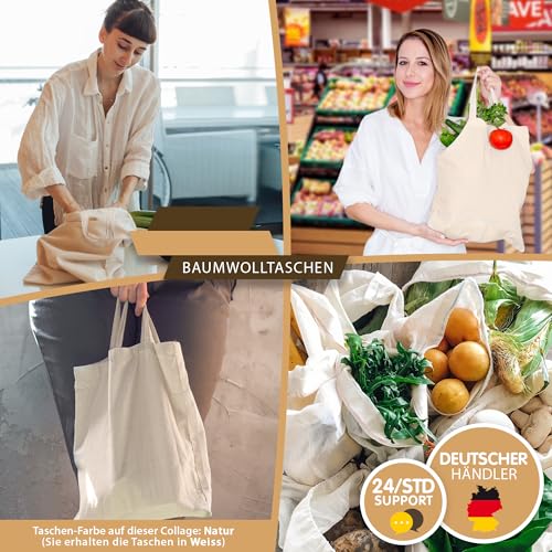 ELES VIDA 1 Baumwolltasche Weiß Stofftasche 38x42 - Das ORIGINAL ÖKO-TEX® geprüfte QUALITÄTSWARE, Lange Henkel, Tragetasche, Jutebeutel, Stoffbeutel, Einkaufstasche 100% Baumwolle