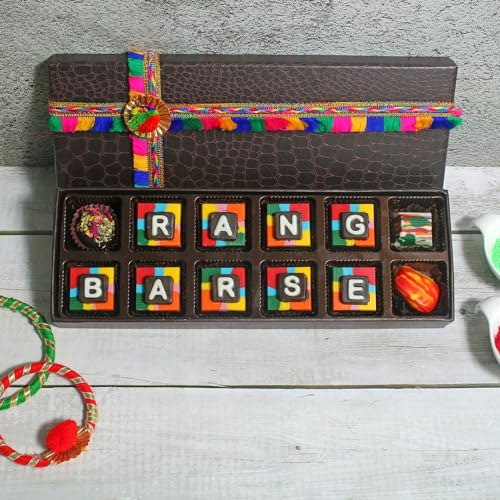 Image of Velvet Fine Chocolates Premium Holi Chocolate Gift Festive Box 12 Assorted Chocolates Holi Gift Pack for Kids, Family, Friends, Employees