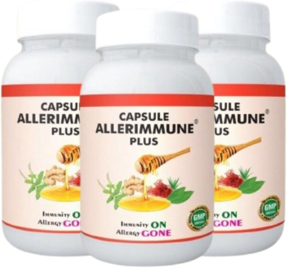 Allerimmune Ayurvedic Capsule Plus | Immunity Booster and Anti - Inflammatory Capsule | Anti Allergy and Asthma Relief | 100% Natural And Ayurvedic Capsules | Pack of 90 Capsules