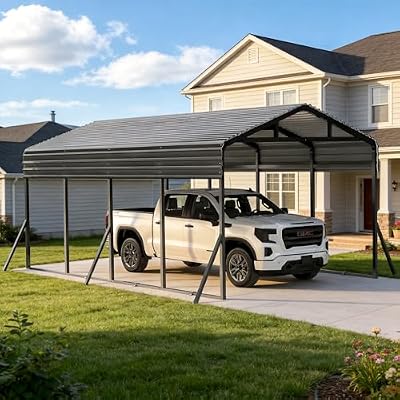 BETISEF 12x20 FT Metal Heavy Duty Carport, Upgraded Car Ports Canopy with Reinforced Frame and All Weather Protection Galvanized Steel, Garage Shelter kit for Boat, Car, Tractor and Truck