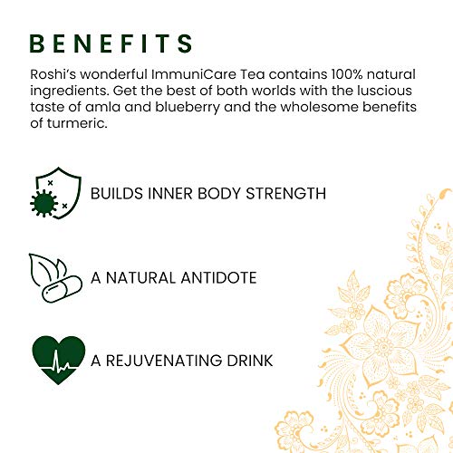 Image of Roshi ImmuniCare Tea | 25 Teabags| Immunity Boosting Green Tea enriched with The Goodness of Turmeric, Amla and Blueberry (Pack of 2)