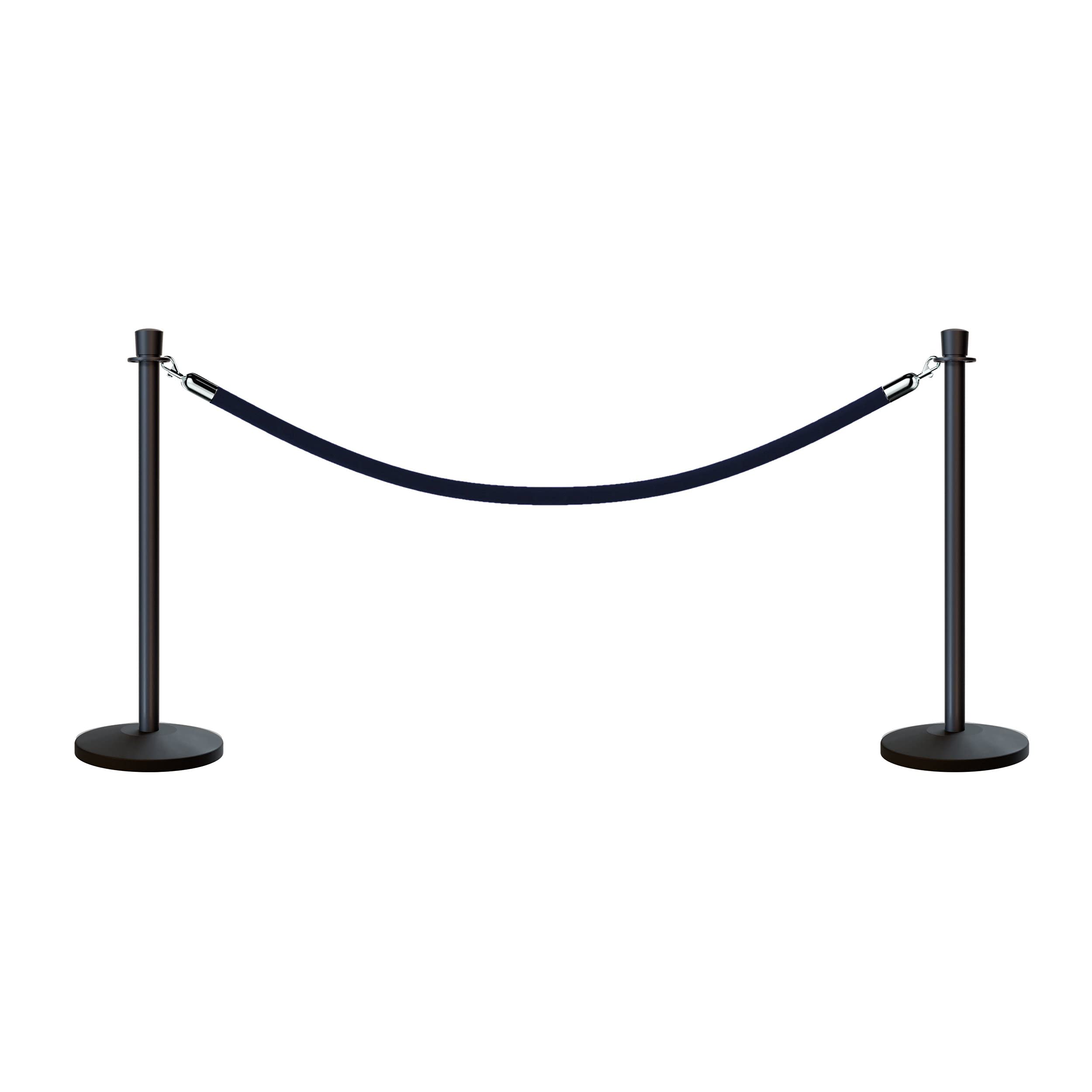 CCW Post and Rope Stanchion Kit with 2 Black Crown Top Posts and 1 Dark Blue Heavy Duty Velvet Cotton Core Rope (6ft.) in Polished Stainless Snap Ends