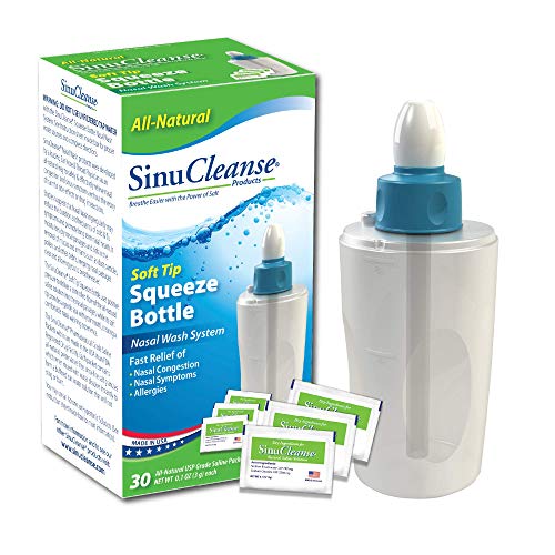 SinuCleanse Soft Tip Squeeze Bottle Nasal Wash System - Includes 30 All-Natural, Pre-Mixed