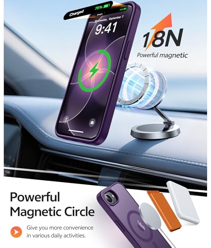 Image of FNTCASE for iPhone 17e Case: iPhone 16e Phone Case [Compatible with Magsafe] Translucent Matte Cases with [Screen Protector] Military Grade Shockproof Protective Phone Cover - Purple