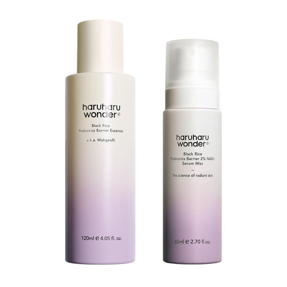 haruharu wonder Black Rice Probiotics Hydration Boost Duo, Barrier Essence & 2% NAD+ Serum Mist, Skin Flooding duo for Glowy Skin