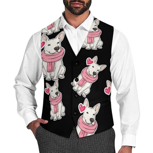 English Bull Terrier Dog With Scarf Men's Formal Suit Vest for Business Formal Or Casual Dress Waistcoat Wedding