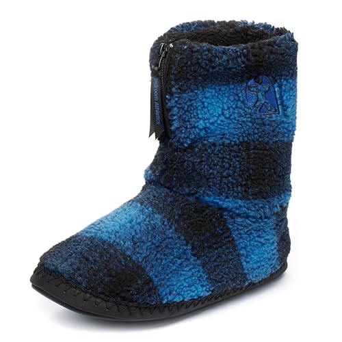 Bedroom Athletics Slipper Boots for Men Indoor Outdoor - Warm Sherpa Memory Foam House Slippers - Non-Slip Outsole, Machine Washable, Zip Up - Black/White Check - Mens Slippers - McQueen