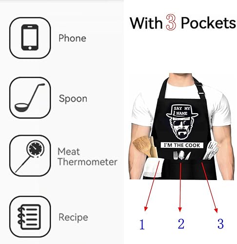 Miniatura 3 de Debuosim Delantal divertido para hombres, delantal de chef de cocina con bolsillos, tamaño ajustable, regalos creativos para novio, papá, marido,
