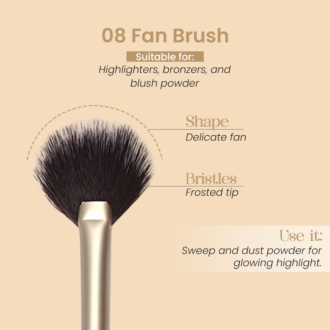 Milagro Beauty Fan Brush 08 – Feather-Light Makeup Brush for Highlighter, Blush, Shimmer & Bronzer, Soft, Diffused Application, Vegan Bristles, Perfect for Finishing Touches 1